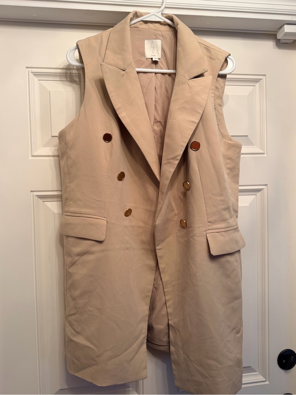 Sleeveless Double-Breasted Blazer Vest - Beige - Picture 2 of 4